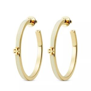 Tory Burch Large Icon Cream Enamel Hoop Earrings New Retail:$150